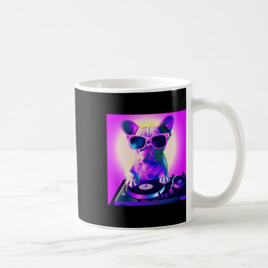 ブルドッグVaporwave Dj犬の美女の子 コーヒーマグカップ (右)