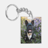 ブルドッフランスのグが花に咲く キーホルダー (正面左)