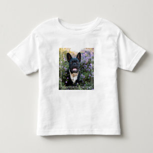 ブルドッフランスのグが花に咲く トドラーTシャツ
