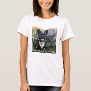 ブルドッフランスのグが花に咲く Tシャツ