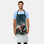 ブルドッフランスのグクリスマスの冬 エプロン (着用した状態)