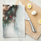 ブルドッフランスのグクリスマスの冬 キッチンタオル (四つ折り)