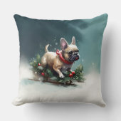 ブルドッフランスのグクリスマスの冬 クッション (正面)