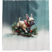ブルドッフランスのグクリスマスの冬 シャワーカーテン (正面)