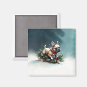 ブルドッフランスのグクリスマスの冬 マグネット (正面/裏面)