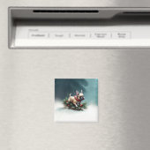 ブルドッフランスのグクリスマスの冬 マグネット (インサイチュ (食洗機))