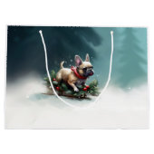 ブルドッフランスのグクリスマスの冬 ラージペーパーバッグ (裏面)