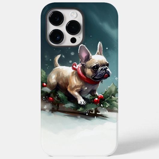 ブルドッフランスのグクリスマスの冬 Case-Mate iPhoneケース (裏面)