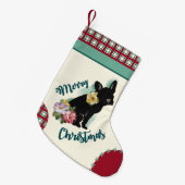 ブルドッフランスのグクリスマスストッキングレッドターコイズ スモールクリスマスストッキング (正面 (吊り時))