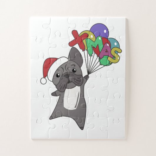 ブルドッフランスのグクリスマス冬季動物 ジグソーパズル (縦)