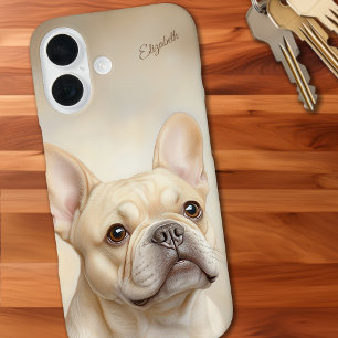 ブルドッフランスのグクリームフパーソナライズされたレンチー iPhone 16ケース