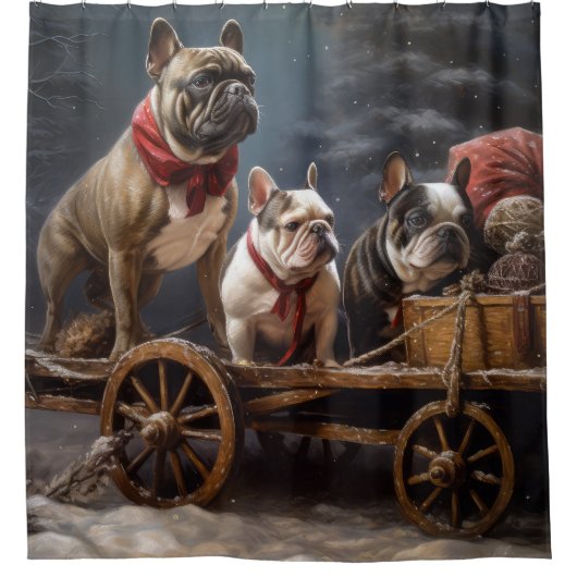 ブルドッフランスのグスノースリークリスマスデコール シャワーカーテン (正面)