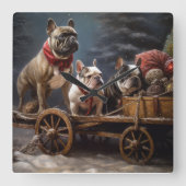 ブルドッフランスのグスノースリークリスマスデコール スクエア壁時計 (正面)