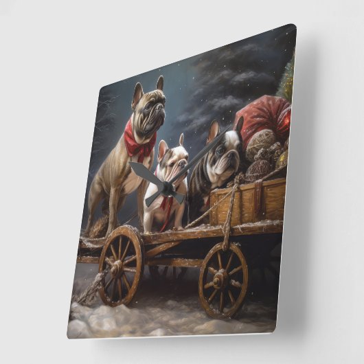 ブルドッフランスのグスノースリークリスマスデコール スクエア壁時計 (傾斜)