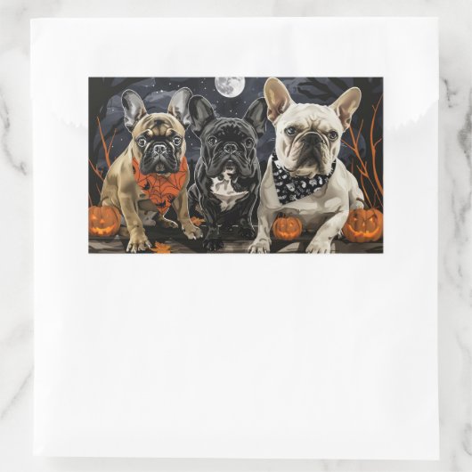 ブルドッフランスのグハロウィン不気味 長方形シール (バッグ)