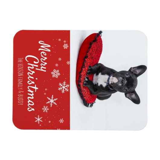 ブルドッフランスのグパピーレッドフォトクリスマスクリスマスカスタム マグネット (横)