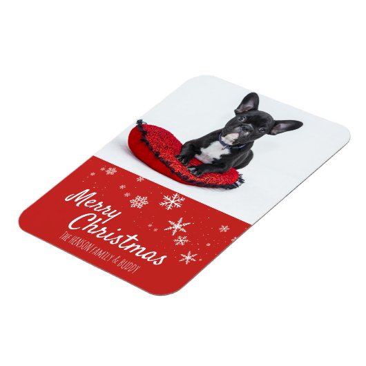 ブルドッフランスのグパピーレッドフォトクリスマスクリスマスカスタム マグネット (左側)