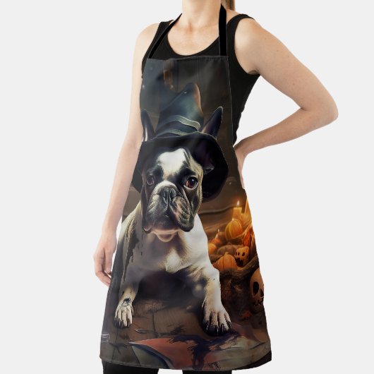 ブルドッフランスのグパンプキンハロウィーン怖い エプロン (インサイチュ)