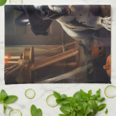 ブルドッフランスのグパンプキンハロウィーン怖い キッチンタオル (折り畳み)