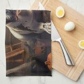 ブルドッフランスのグパンプキンハロウィーン怖い キッチンタオル (四つ折り)