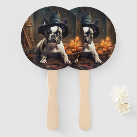 ブルドッフランスのグパンプキンハロウィーン怖い ハンドファン (正面&裏面)