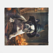 ブルドッフランスのグパンプキンハロウィーン怖い フリースブランケット (正面(横))