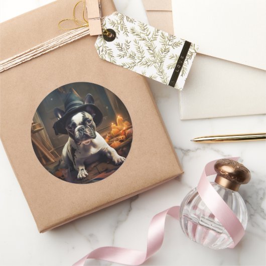 ブルドッフランスのグパンプキンハロウィーン怖い ラウンドシール (ギフト)