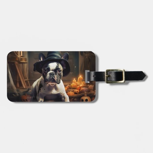 ブルドッフランスのグパンプキンハロウィーン怖い ラゲッジタグ (正面横)