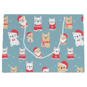 ブルドッフランスのグフランスのクリスマスパターン ラージペーパーバッグ (正面)