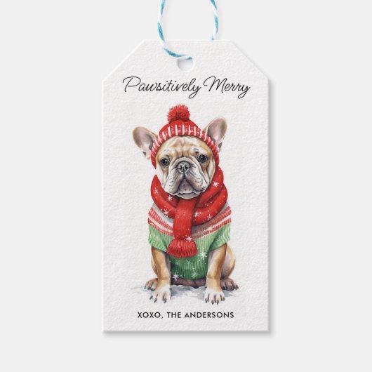 ブルドッフランスのグ犬パーソナライズされた好きクリスマス ギフトタグ (正面)