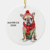 ブルドッフランスのグ犬パーソナライズされた好きクリスマス セラミックオーナメント (正面)