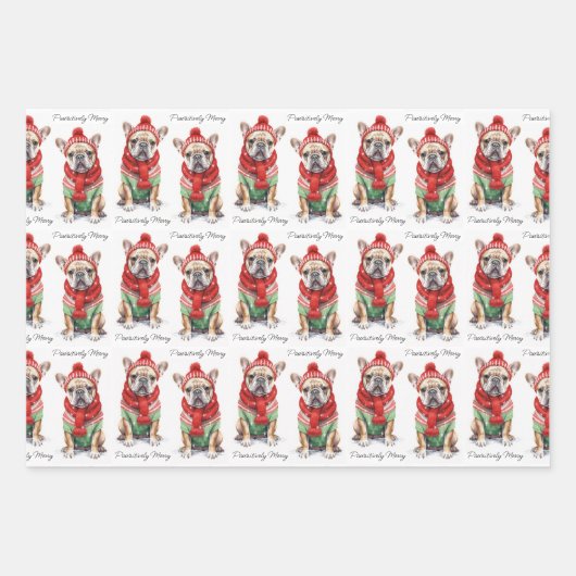 ブルドッフランスのグ犬パーソナライズされた好きクリスマス ラッピングペーパーシート (正面2)