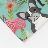 ブルドッフランスのグ花模様 フリースブランケット (角)