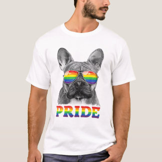 ブルドッフランスのグ・ゲイプライドLGBTレインボー旗サングラス Tシャツ
