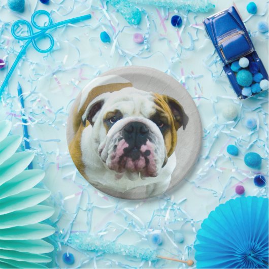 ブルドッ絵画グのかわいいオリジナルの犬の芸術 ペーパープレート (パーティー)