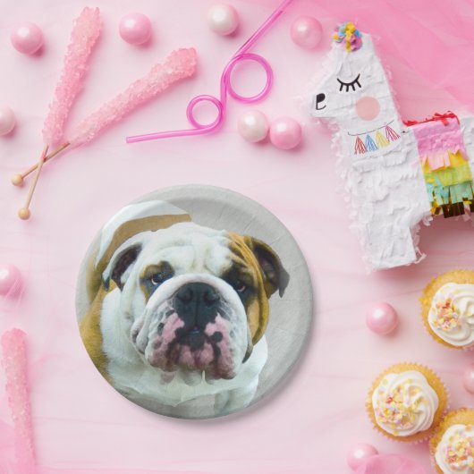 ブルドッ絵画グのかわいいオリジナルの犬の芸術 ペーパープレート