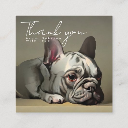 ブルドパーソナライズされたッグ付きフランスのサンキューカード スクエア名刺 (正面)