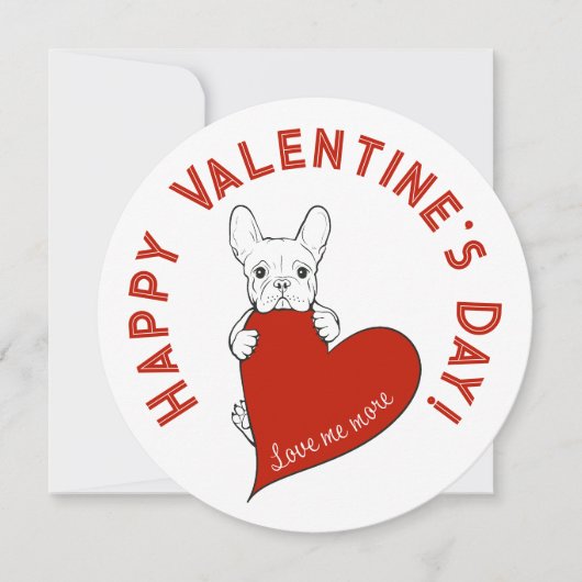 ブルドフランスのッグとハートバレンタインデーのカード (正面)