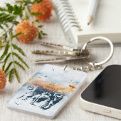 ブルドフランスのッグと景観のブレンド抽象デザイン キーホルダー (正面右)