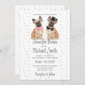 ブルドフランスのッグのカップル新郎新婦結婚の 招待状 (正面/裏面)