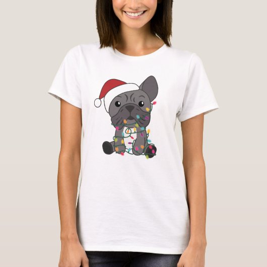 ブルドフランスのッグのクリスマス雪の冬の動物 Tシャツ (正面)