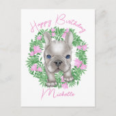 ブルドフランスのッグの子犬。ハッピーバースデー ポストカード (正面)