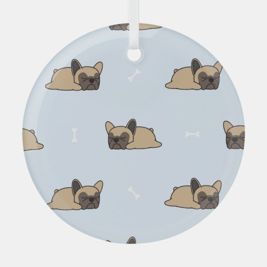 ブルドフランスのッグの子犬、可愛い眠りのパターン。 ガラスオーナメント (正面)