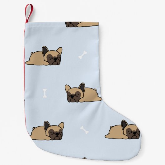 ブルドフランスのッグの子犬、可愛い眠りのパターン。 スモールクリスマスストッキング (正面)