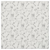 ブルドフランスのッグの白黒線アート ファブリック (見本)