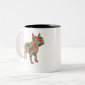 ブルドフランスのッグの花のシャ男性へツ女の子 ツートーンマグカップ (正面左)