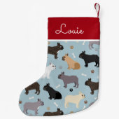 ブルドフランスのッグの骨と前足の青 スモールクリスマスストッキング (裏面)