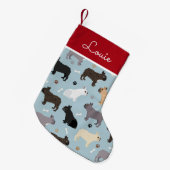 ブルドフランスのッグの骨と前足の青 スモールクリスマスストッキング (正面 (吊り時))