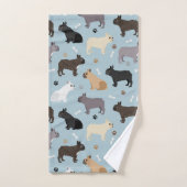 ブルドフランスのッグの骨と前足の青 バスタオルセット (ハンドタオル)