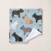 ブルドフランスのッグの骨と前足の青 バスタオルセット (ウォッシュタオル)